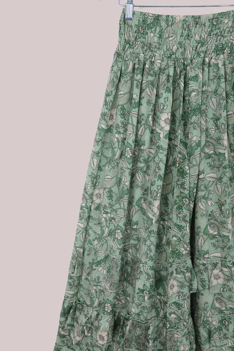 Paloma Folklore Floral Maxi Skirt in Bamboo Green - Image 4