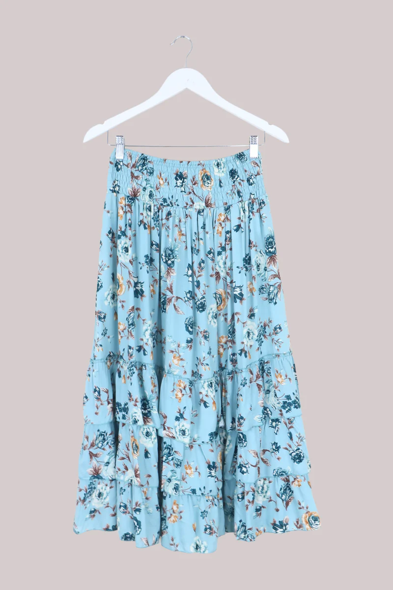 Paloma Ruffle Midi Skirt in Breeze Blue Roses - Image 3