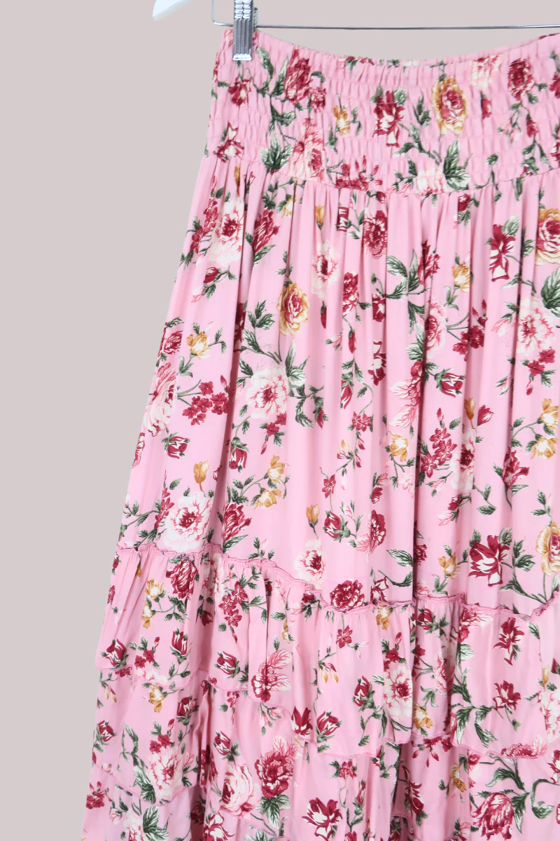 Paloma Ruffle Midi Skirt in Daydream Pink Roses - Image 2