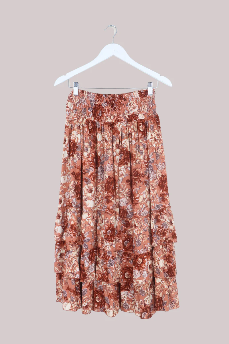 Paloma Ruffle Midi Skirt in Terracotta Blush Floral - Image 3