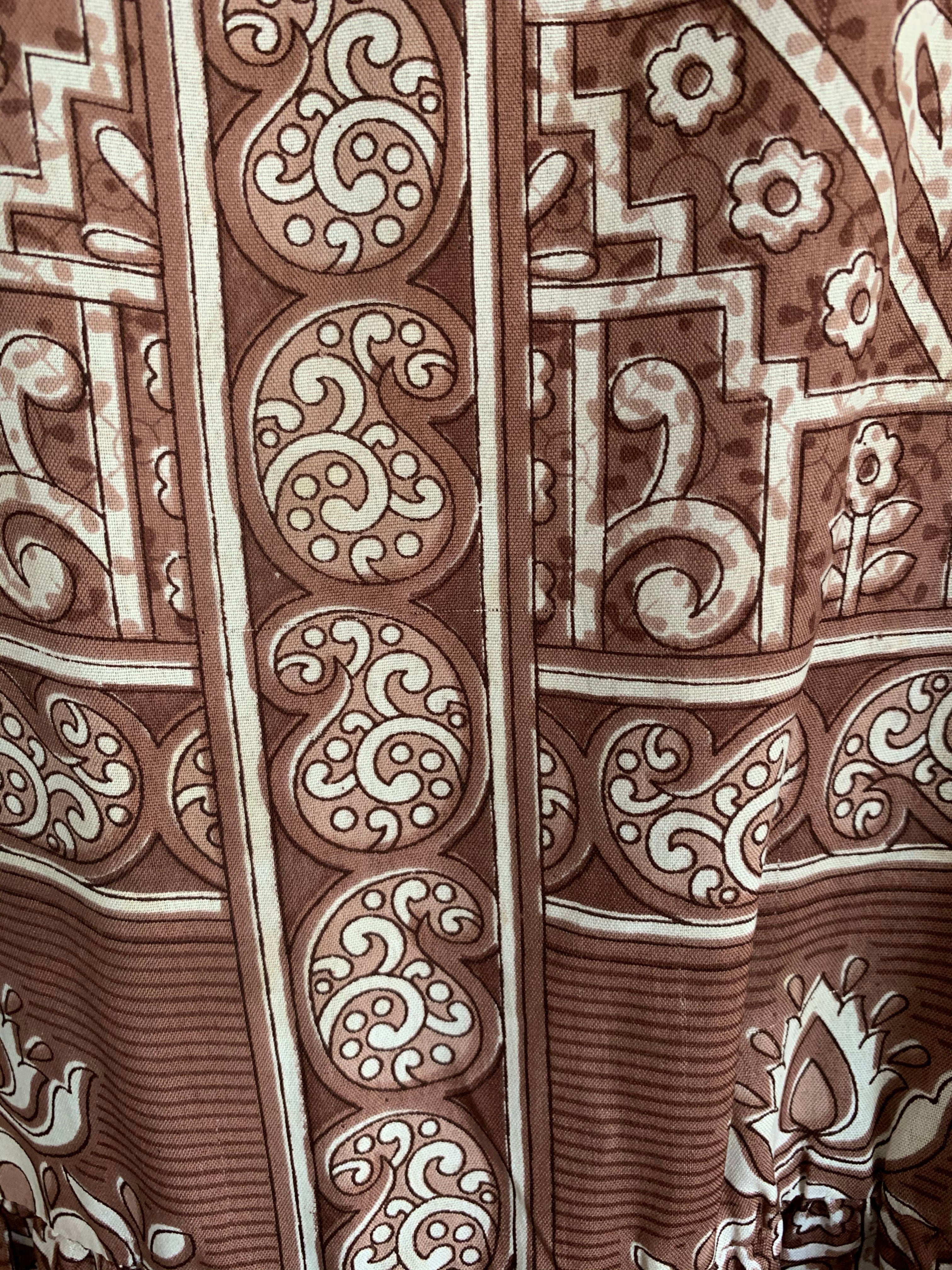 Pansy Mini Dress - Indian Sari - Circular Flounce Sleeve - Rose Taupe Tile Print - Free Size M/L - Image 6