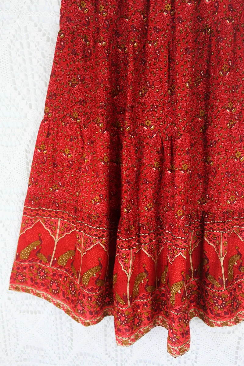 Peacock Prairie Skirt in Berry Red - Free Size - Image 3