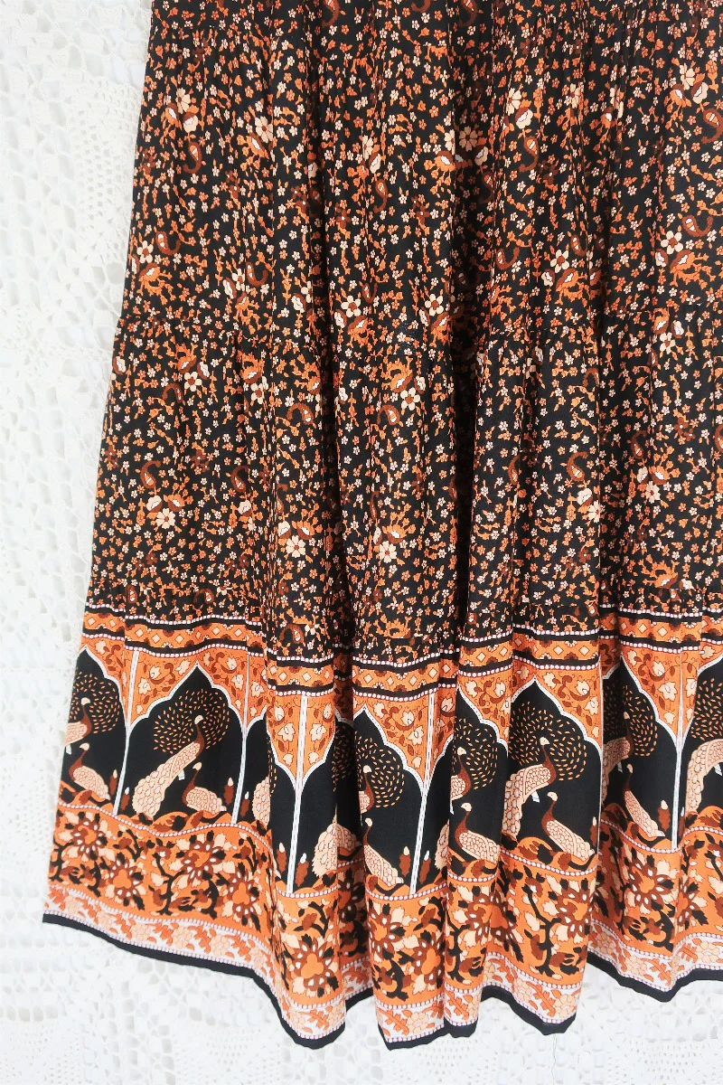 Peacock Prairie Skirt in Jet Black & Terracotta - Free Size - Image 5