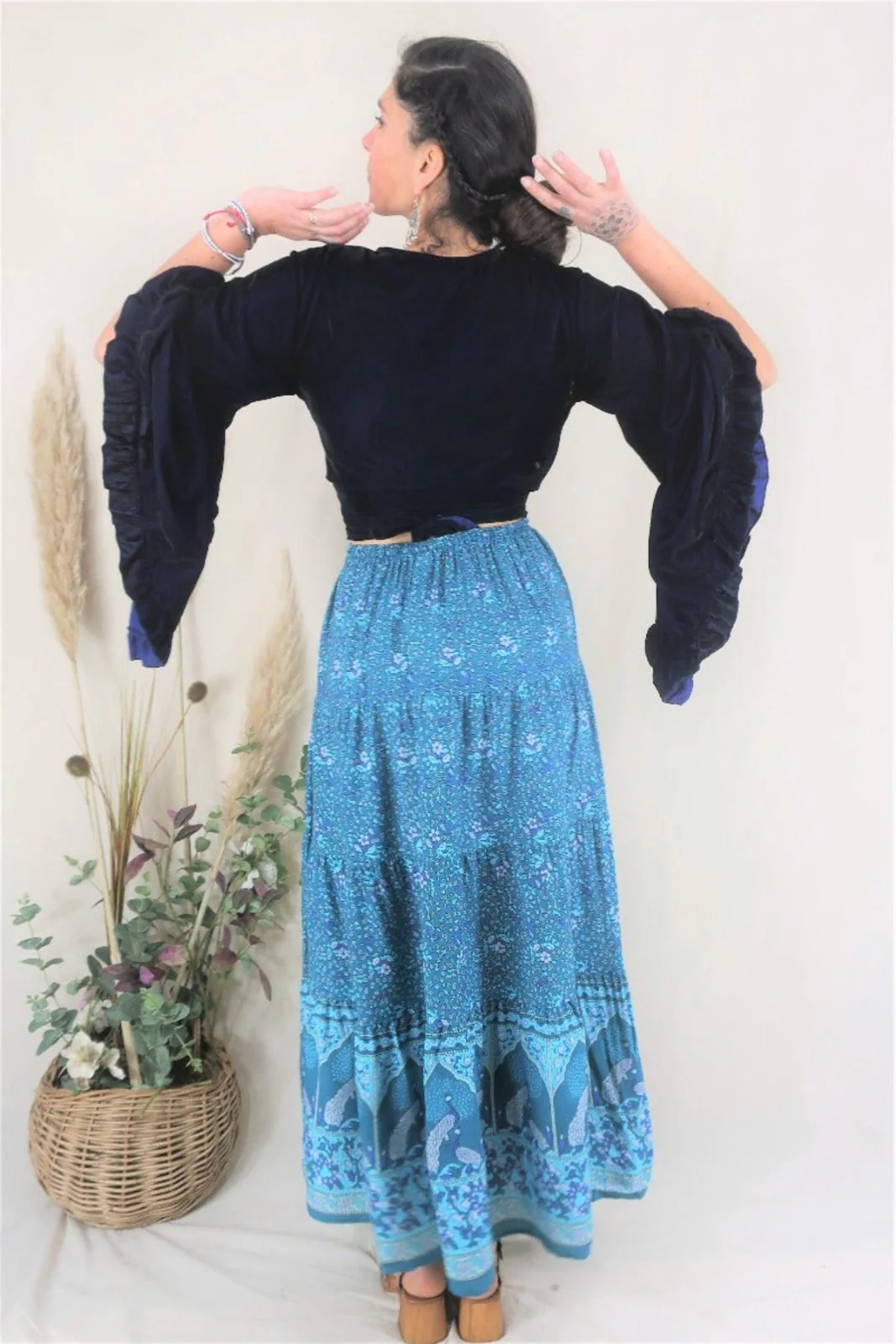 Peacock Prairie Skirt in Ocean & Indigo - Free Size - Image 4
