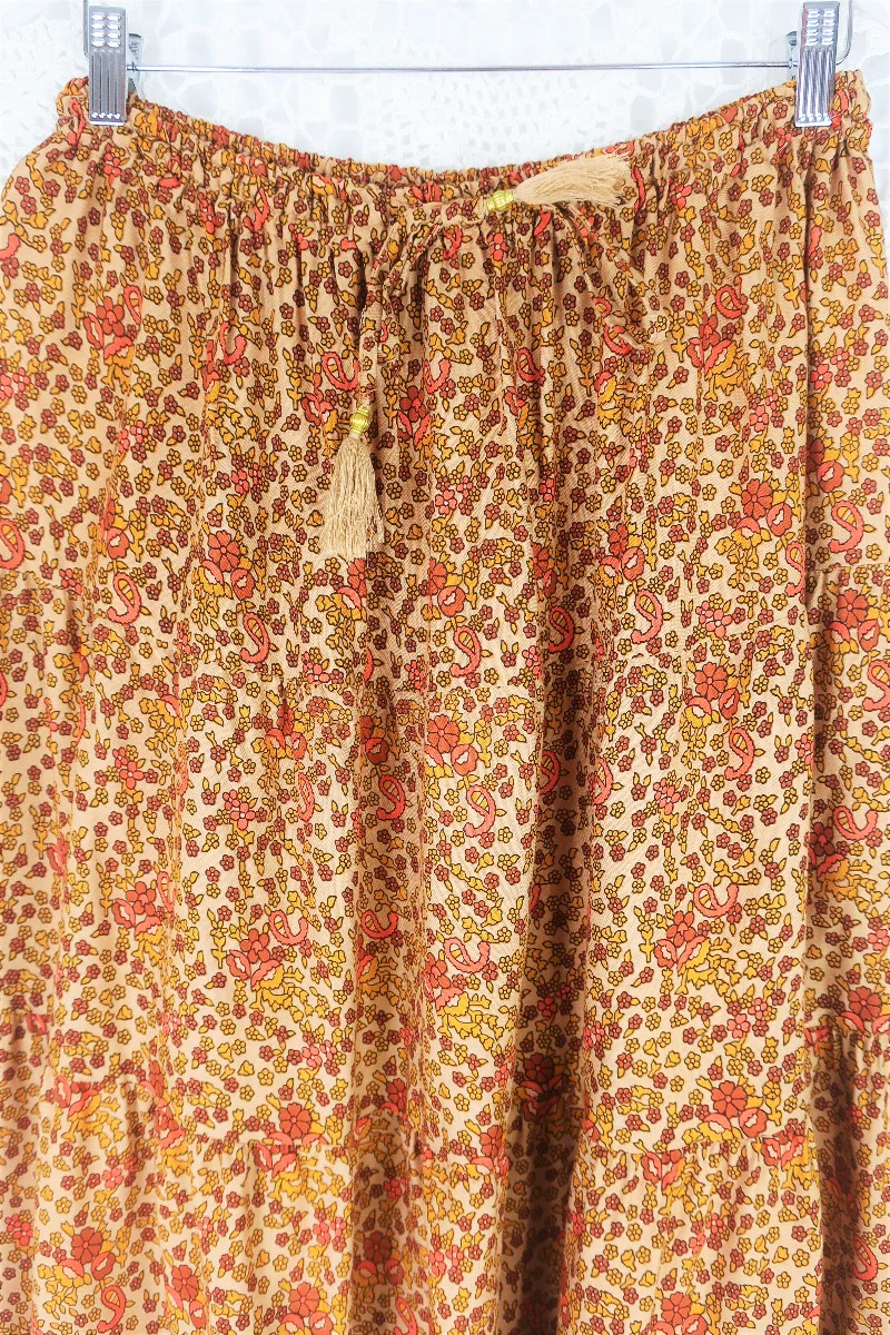 Peacock Prairie Skirt in Tan & Turmeric - Free Size - Image 3