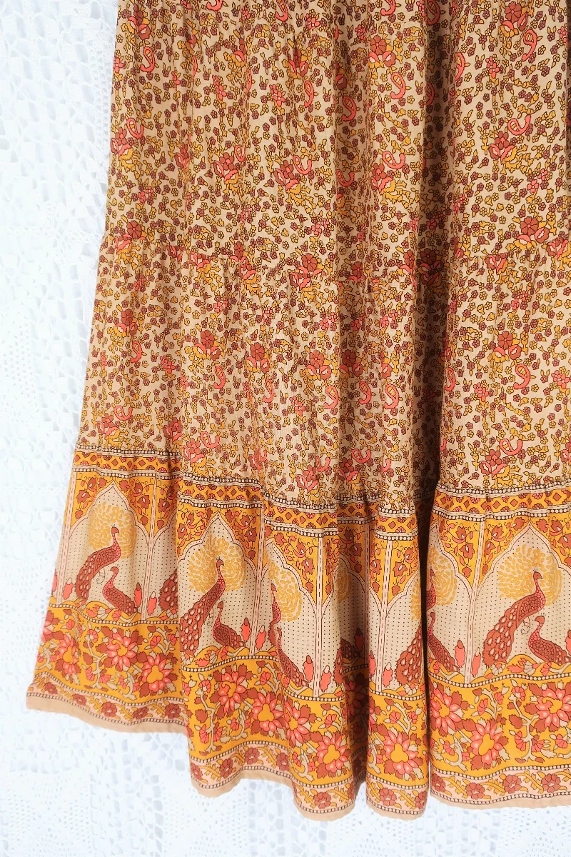 Peacock Prairie Skirt in Tan & Turmeric - Free Size - Image 4