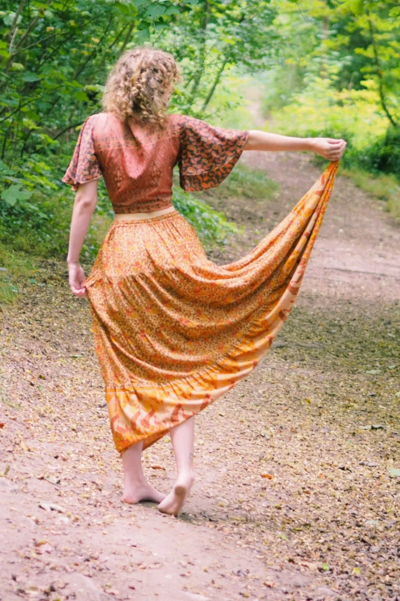 Peacock Prairie Skirt in Tan & Turmeric - Free Size - Image 6