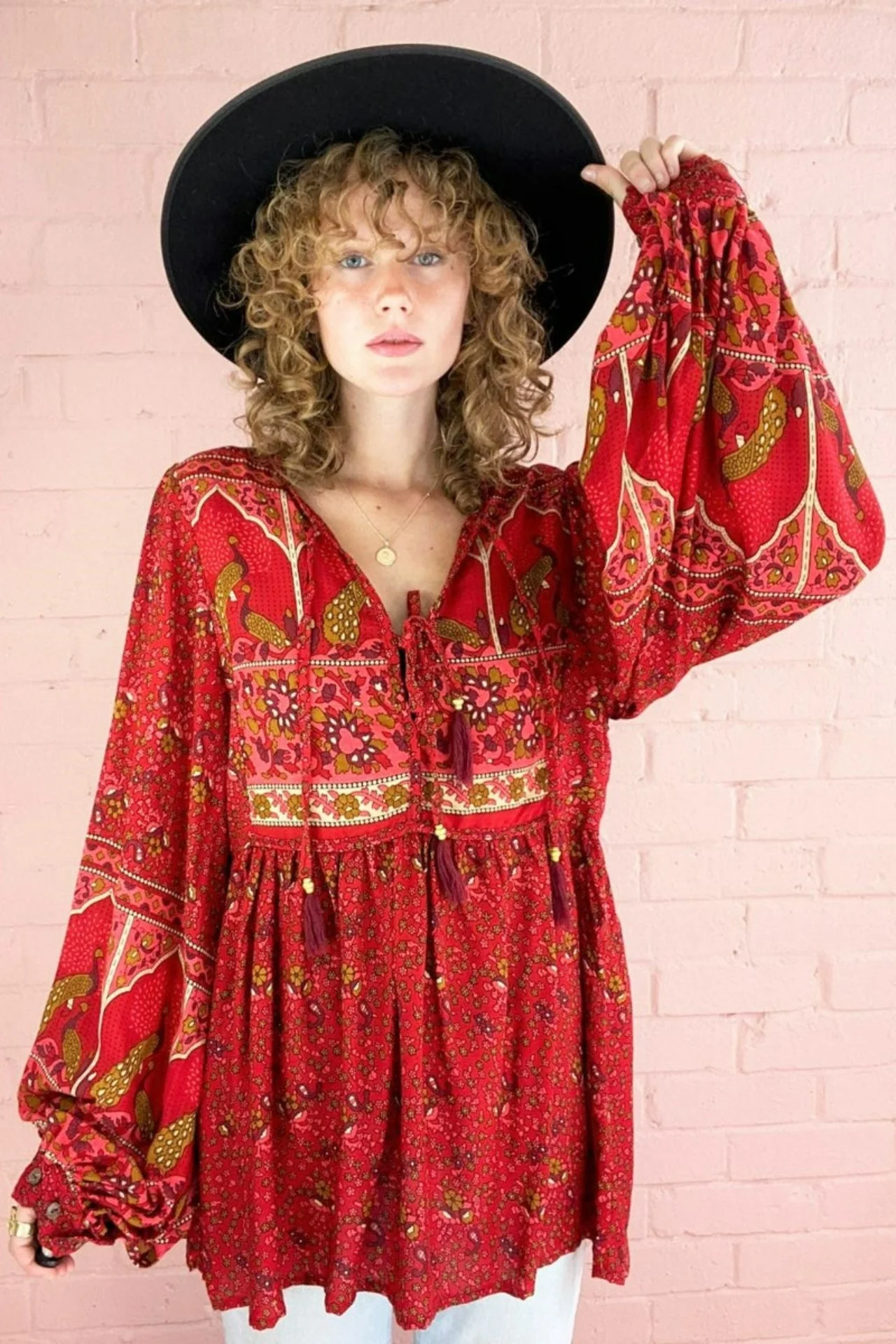 Peacock Prairie Top in Berry Red - Image 8