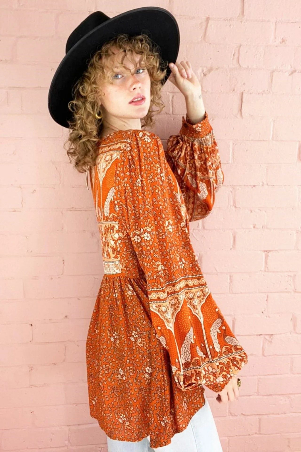Peacock Prairie Top in Burnt Orange - Image 6