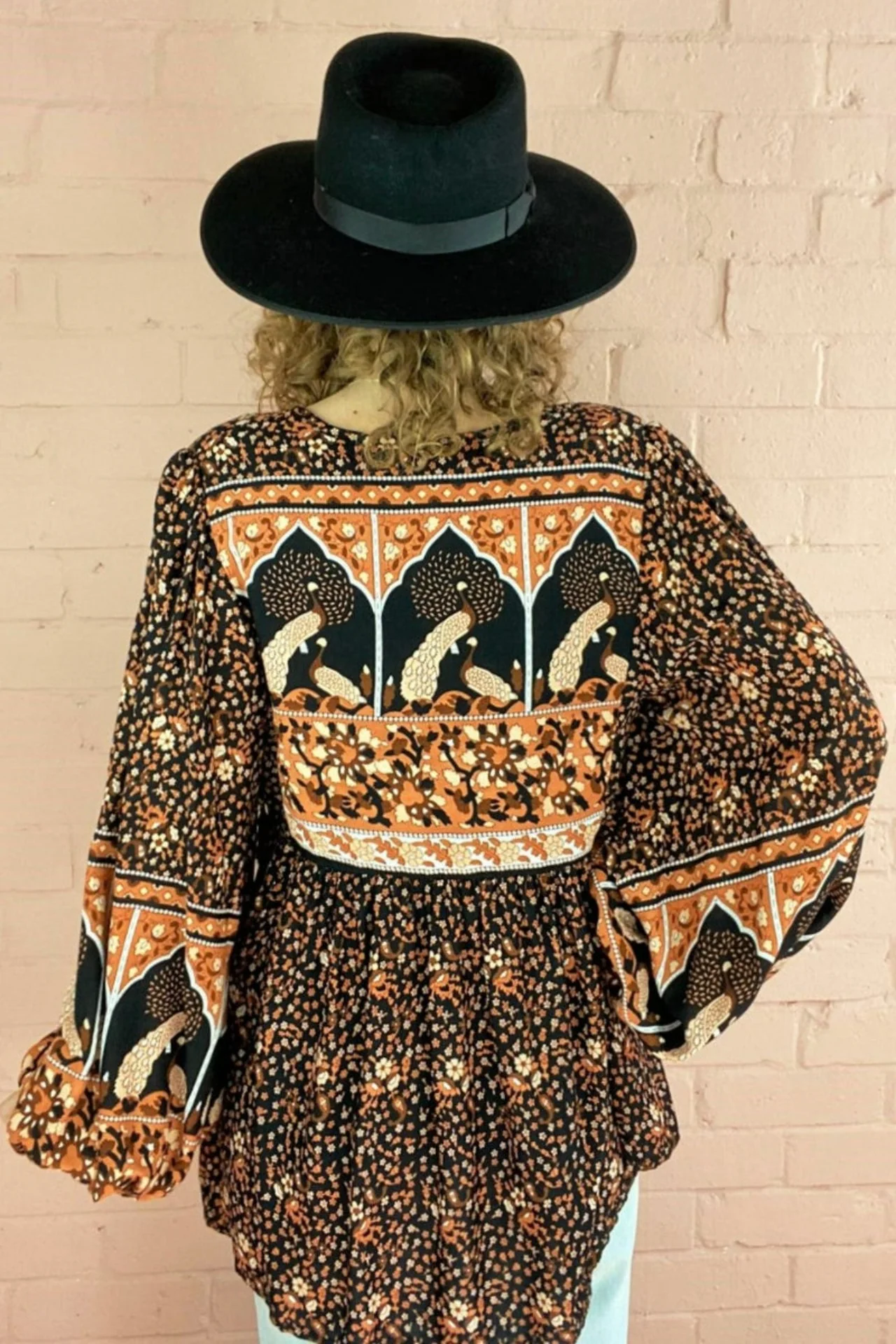 Peacock Prairie Top in Jet Black & Terracotta - Image 4