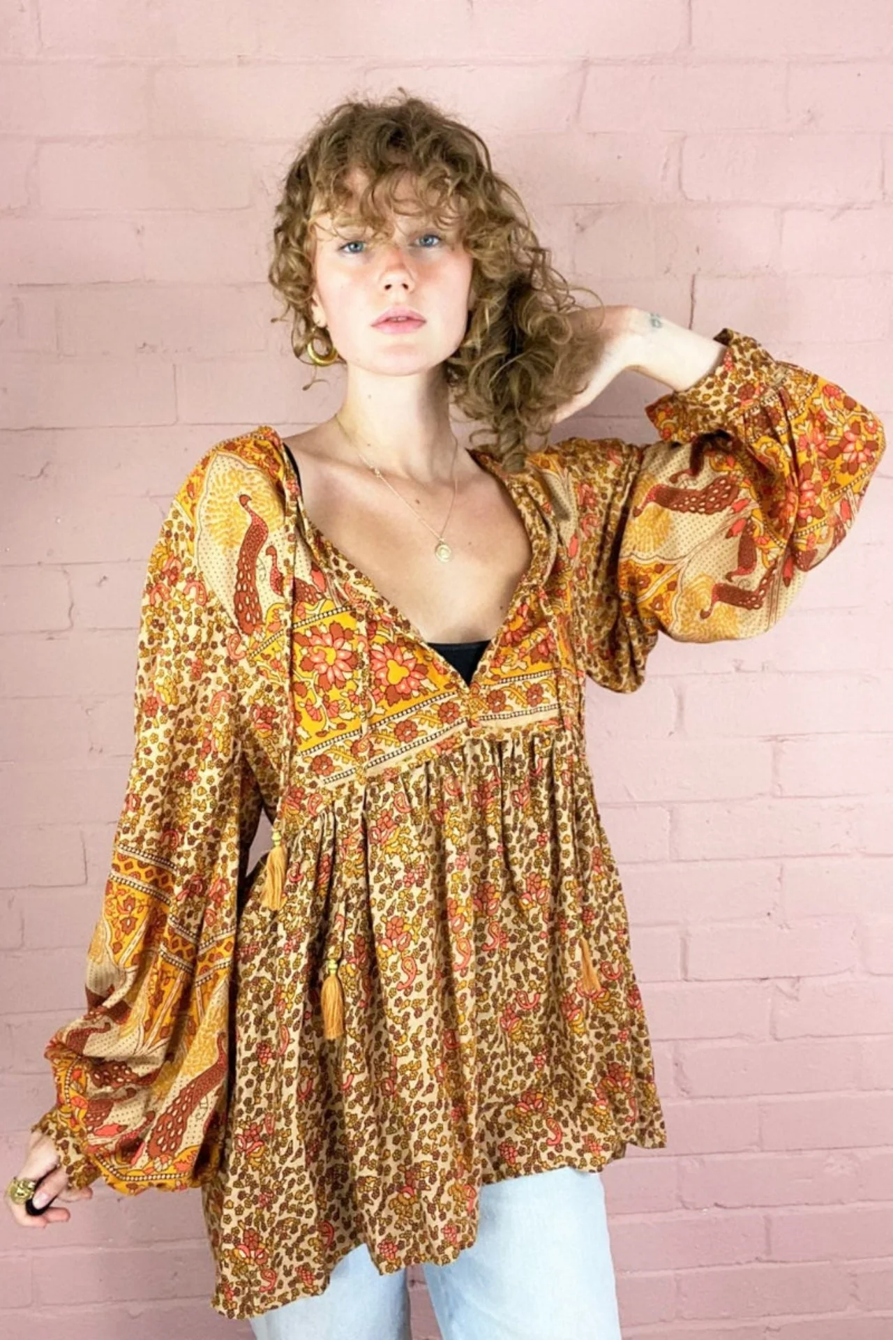 Peacock Prairie Top in Tan & Turmeric - Image 4