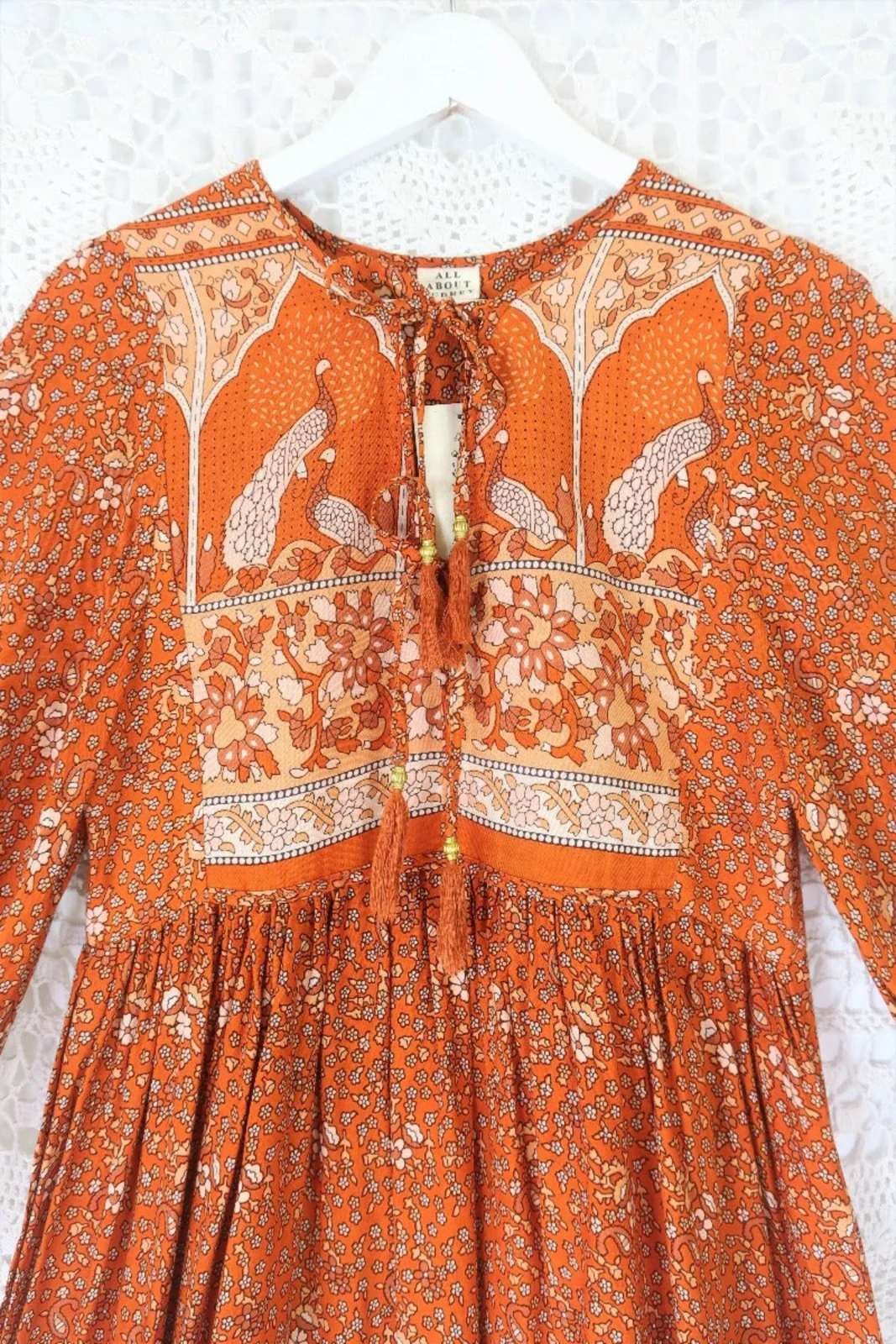 Peacock Primrose Dress in Burnt Orange - Image 3