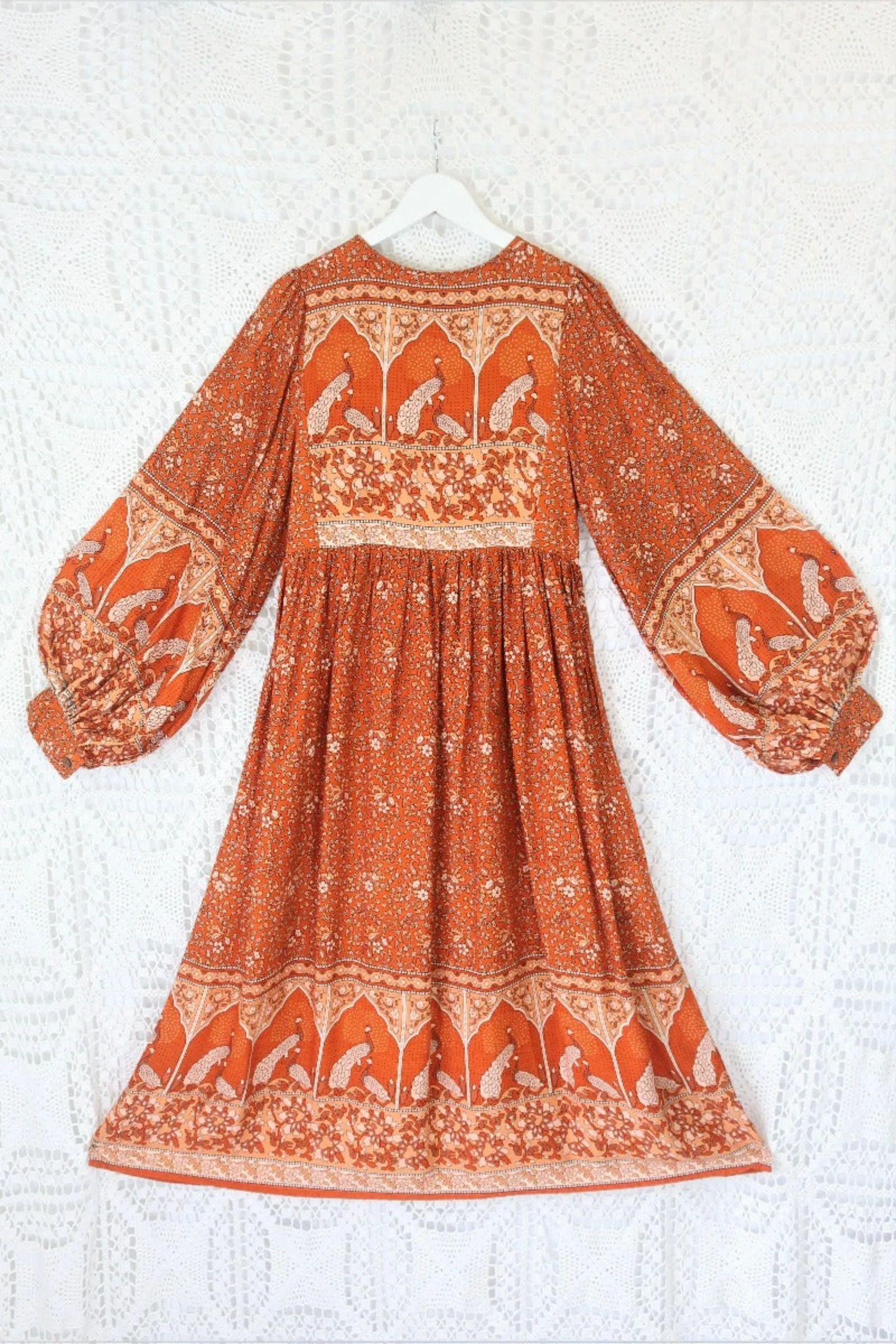 Peacock Primrose Dress in Burnt Orange - Image 5