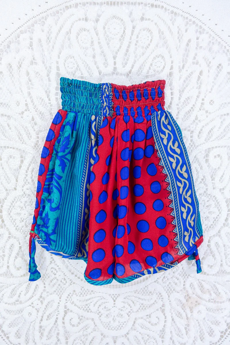 Pippa Shorts - Scarlet & Marine Polka Dot - Vintage Indian Sari - S - Image 3
