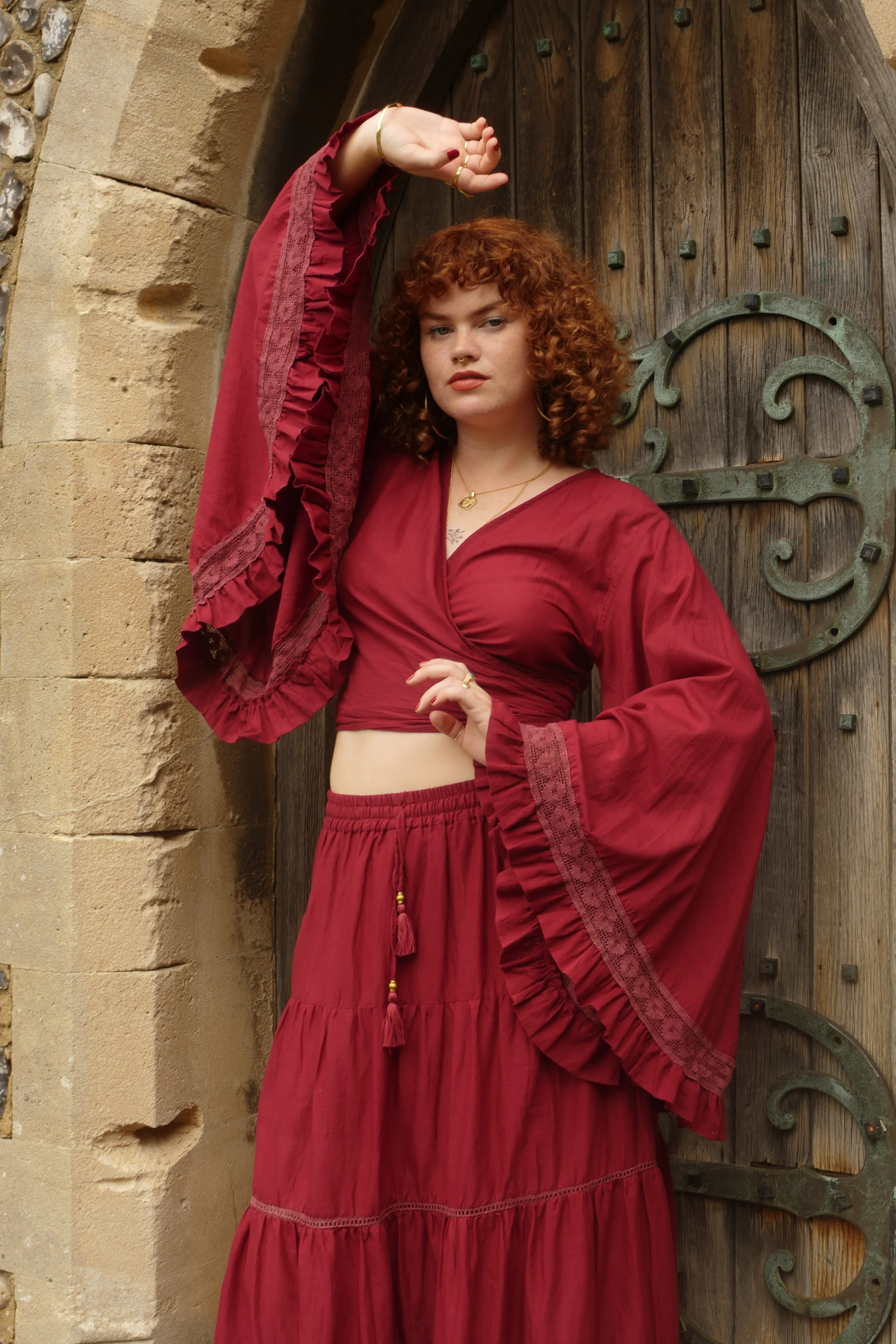 Pisces Crochet Wrap Top in Belladonna Red
