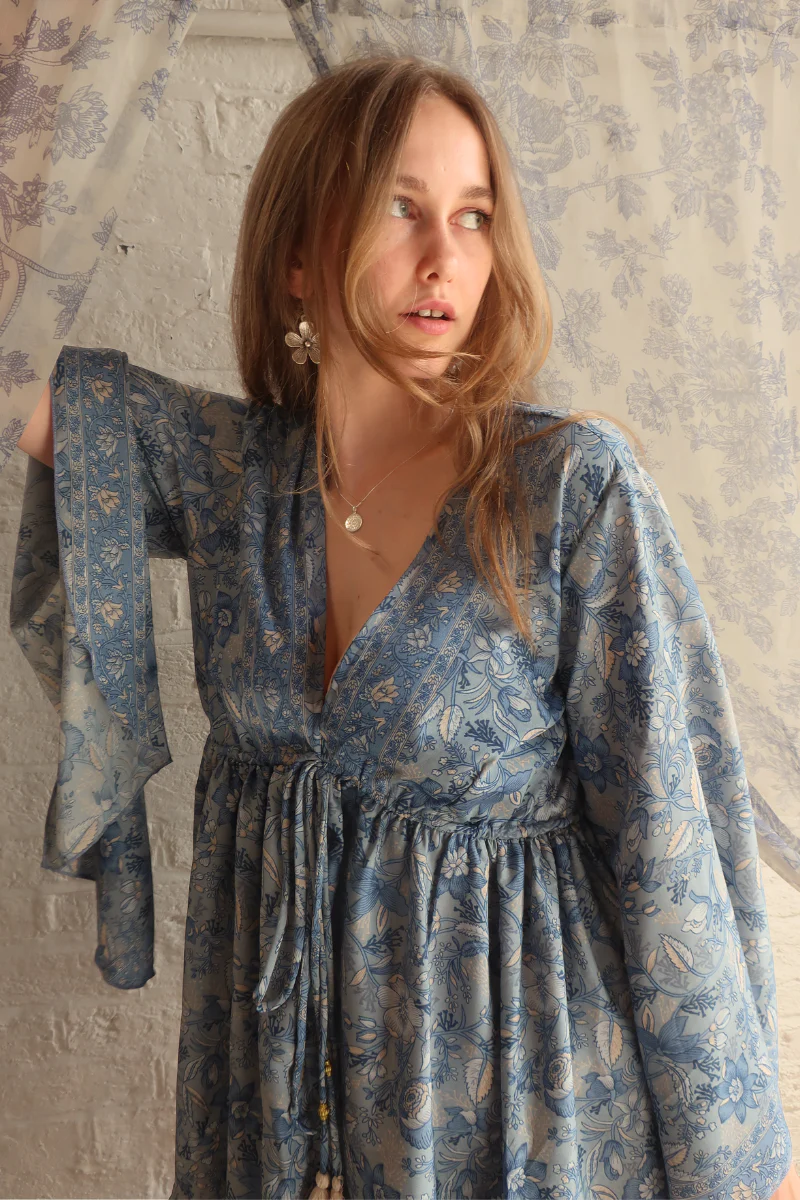 Pixie Folklore Floral Babydoll Mini Dress in Forget-Me-Not Blue - Image 3