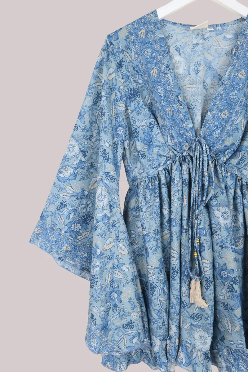 Pixie Folklore Floral Babydoll Mini Dress in Forget-Me-Not Blue - Image 4
