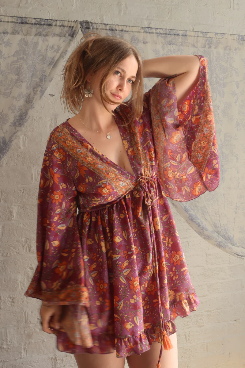Pixie Folklore Floral Babydoll Mini Dress in Hibiscus Purple - Image 5