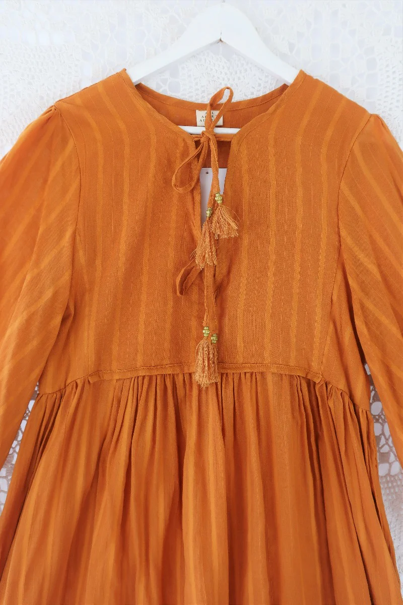 Khroma Primrose Dress in Antique Amber Indian Cotton - Image 3
