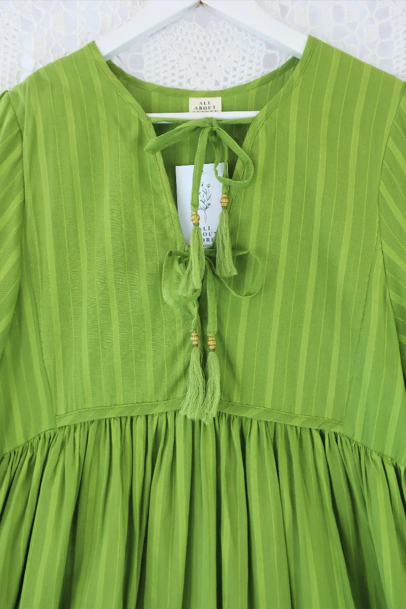 Khroma Primrose Dress in Citrus Green Indian Cotton - Image 3