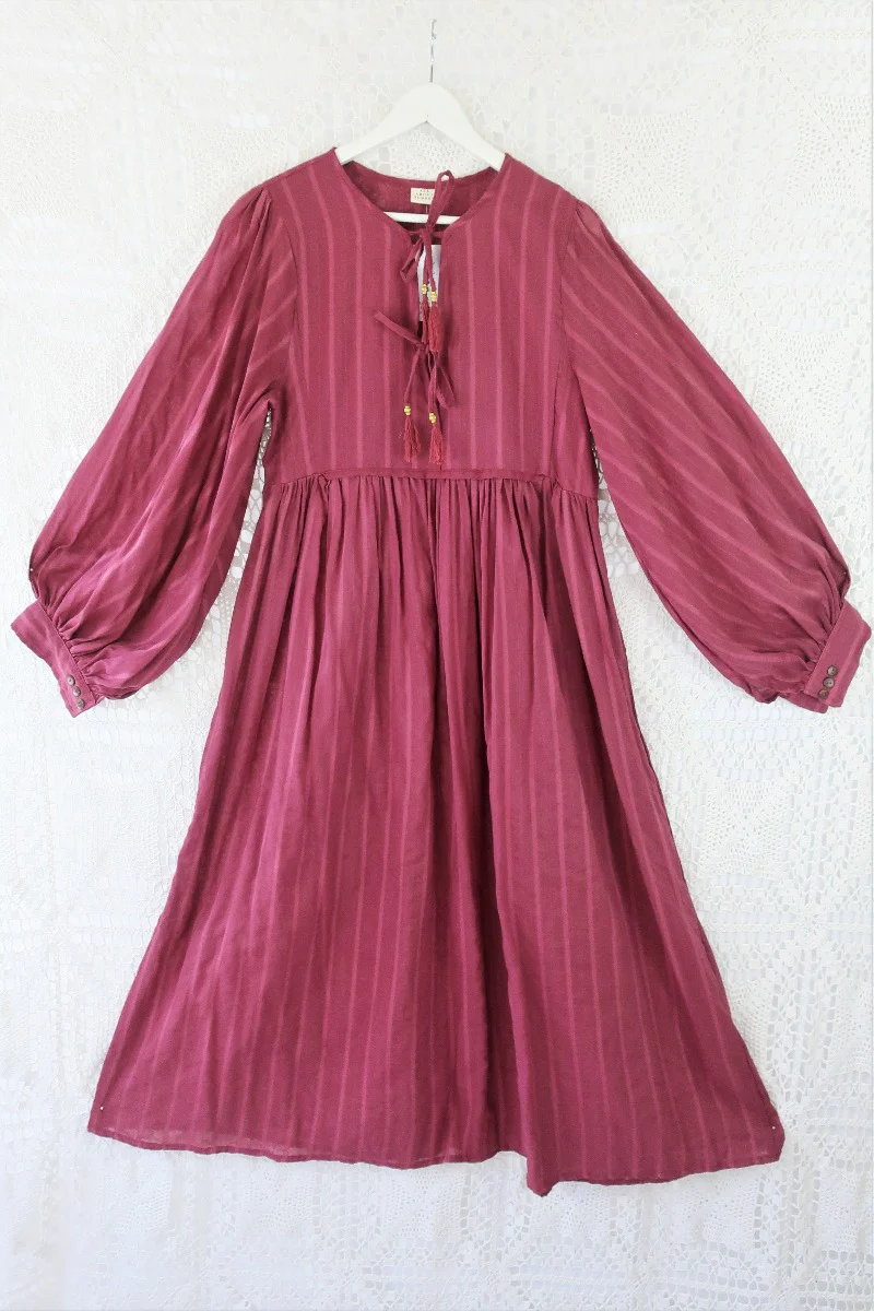 Khroma Primrose Dress in Purple Sangria Indian Cotton - Image 2