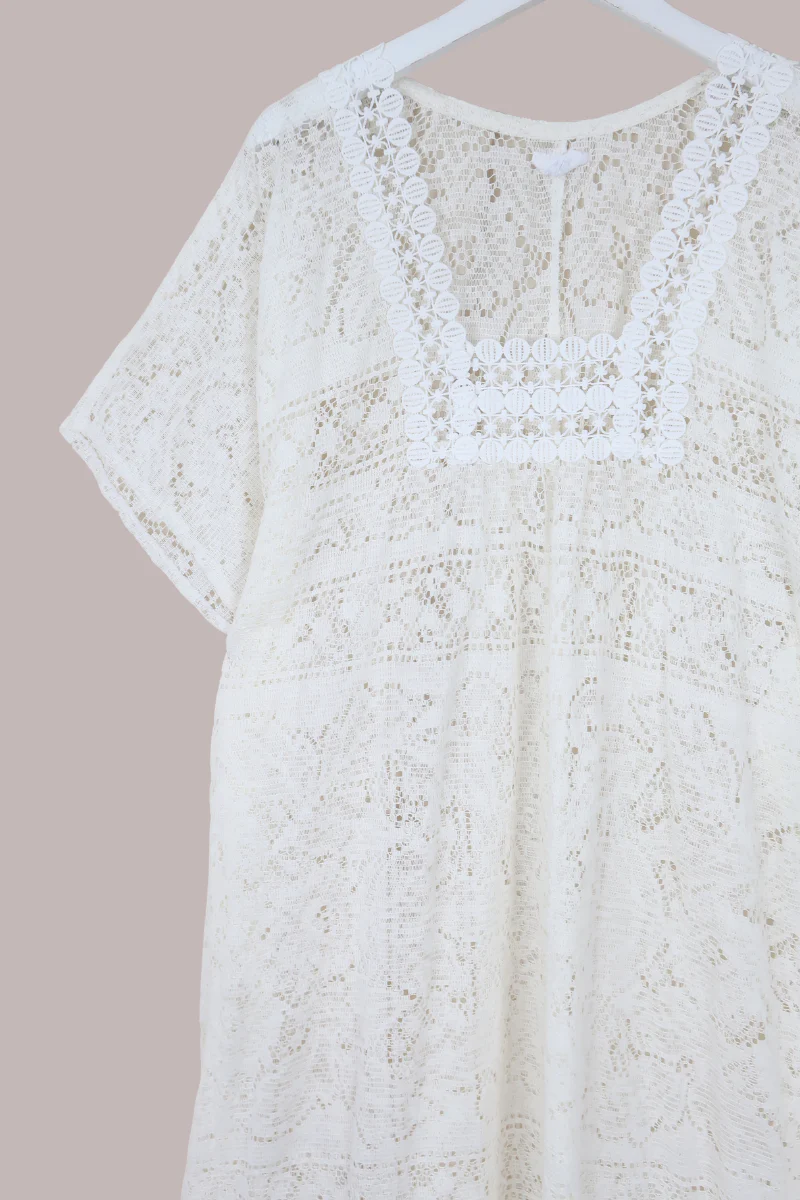 Priscilla Kaftan Dress in Chalk White Lace - Free Size - Image 2