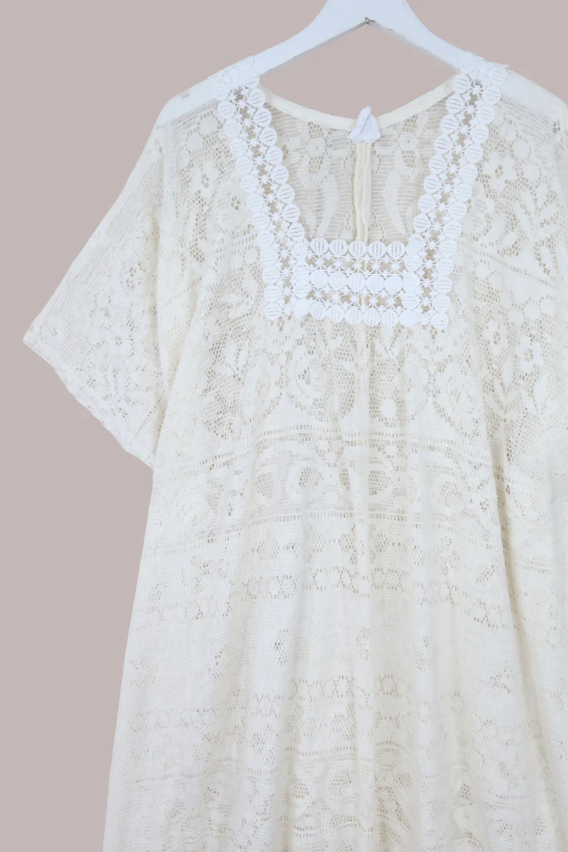 Priscilla Kaftan Dress in Doily Cream Lace - Free Size - Image 2