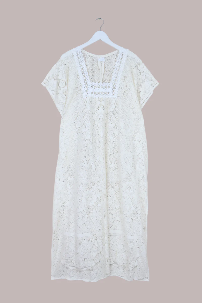 Priscilla Kaftan Dress in Parchment Cream Lace - Free Size