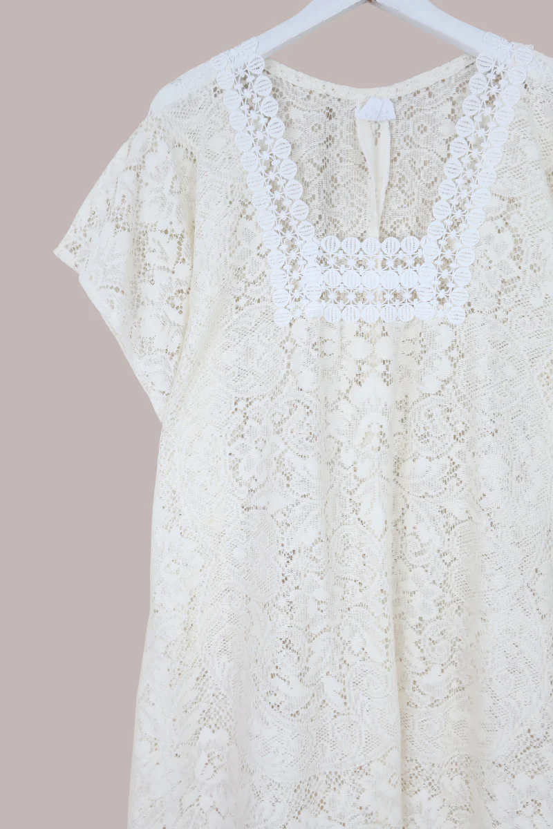 Priscilla Kaftan Dress in Parchment Cream Lace - Free Size - Image 2
