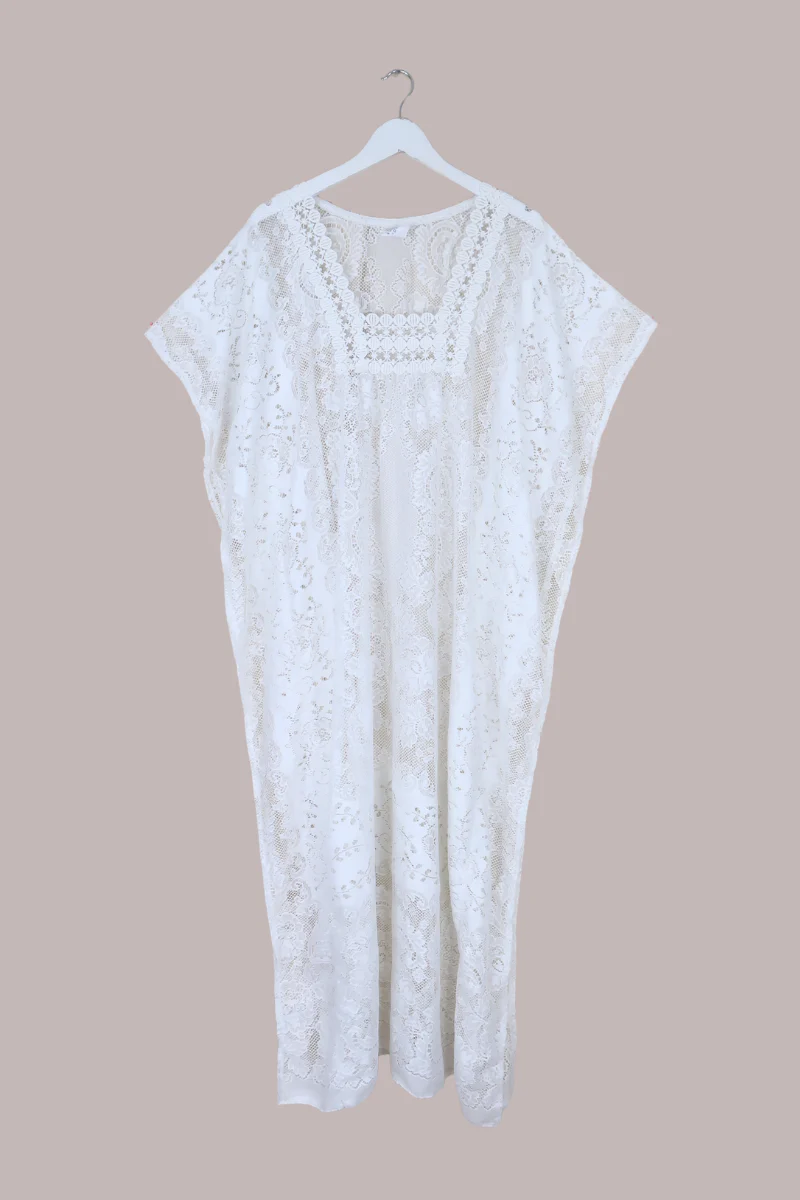 Priscilla Kaftan Dress in Primrose White Lace - Free Size - Image 2