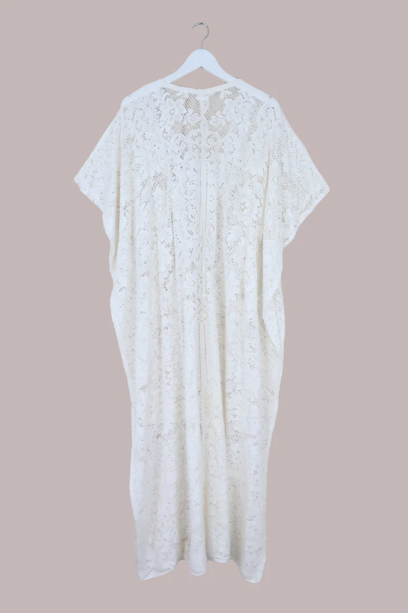 Priscilla Kaftan Dress in Vintage White Lace - Free Size - Image 3