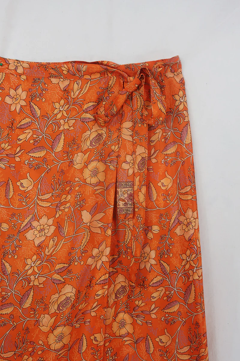 River Folklore Floral Wrap Skirt in Maple Orange - Image 3