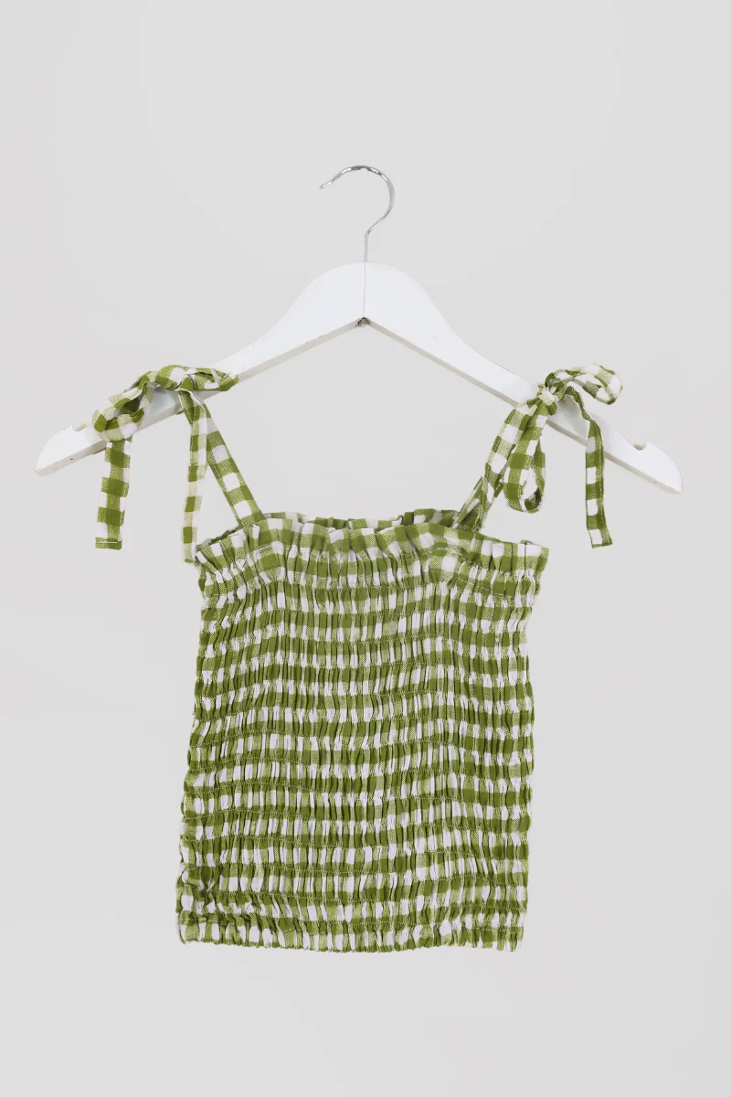 Rosa Ribbon Top in Apple Green Gingham - Image 2