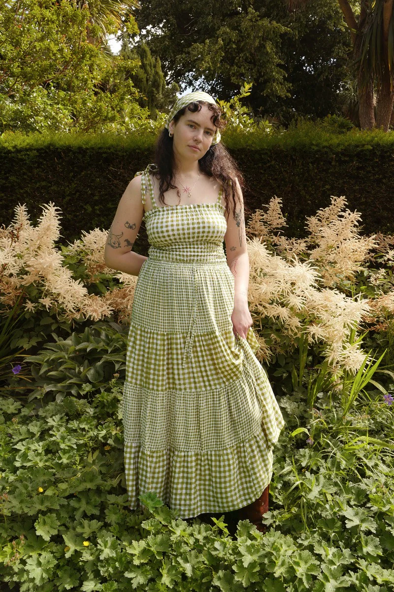 Rosie Maxi Skirt in Apple Green Gingham