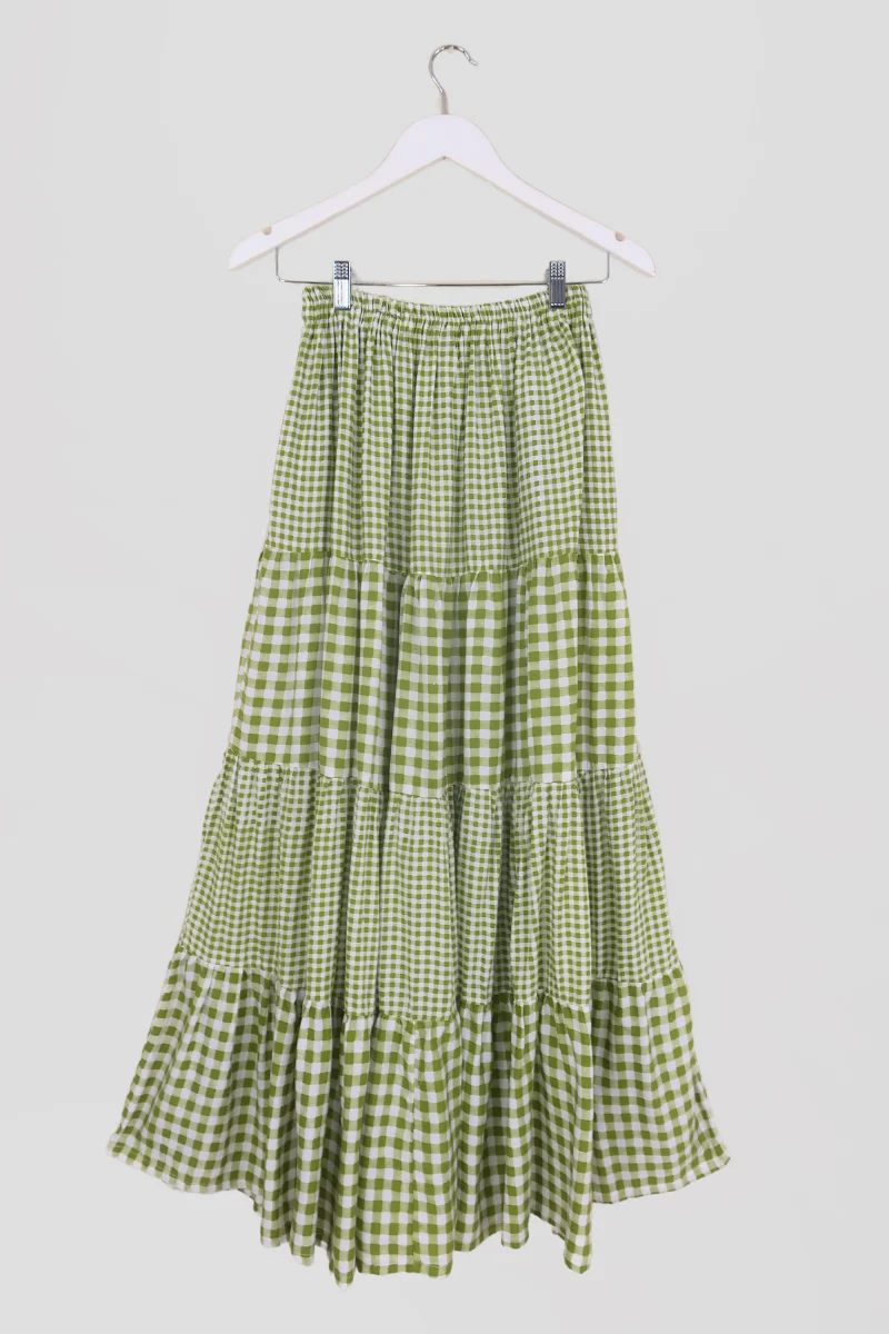 Rosie Maxi Skirt in Apple Green Gingham - Image 4