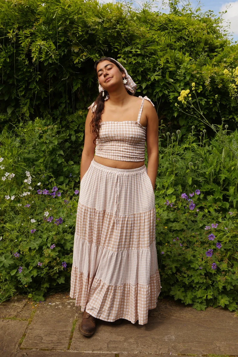 Rosie Maxi Skirt in Biscuit Brown Gingham - Image 5