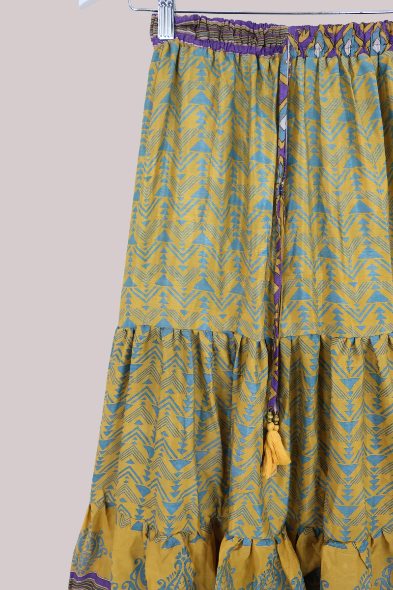 Rosie Midi Skirt in Abstract Lemon Yellow - Free Size - Image 2