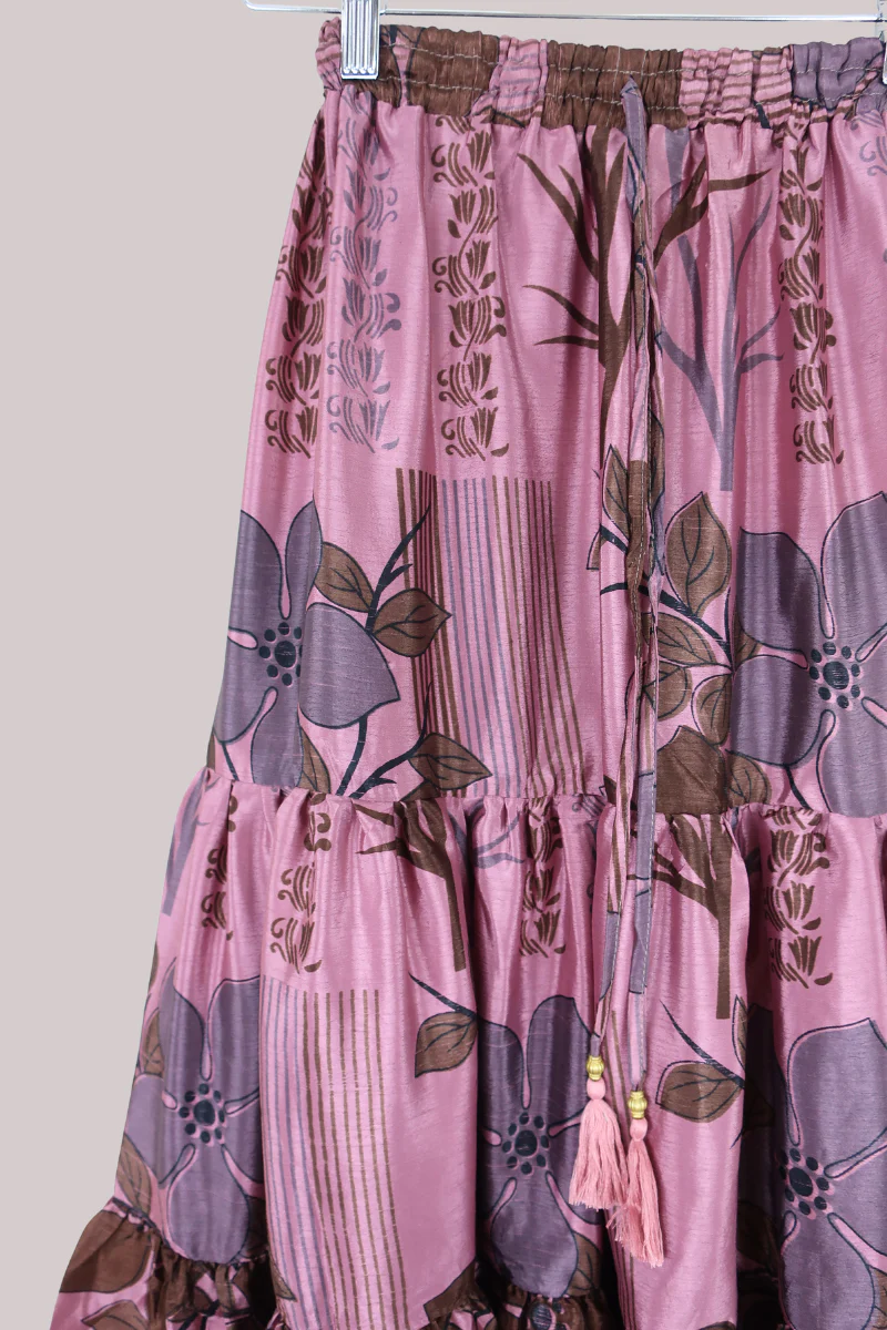 Rosie Midi Skirt in Deep Mulberry Florals - Free Size - Image 2