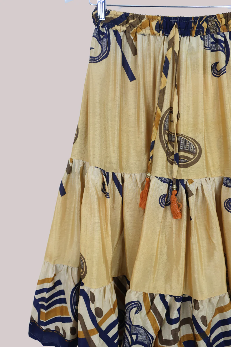Rosie Midi Skirt in Gold & Midnight Paisley - Free Size - Image 2