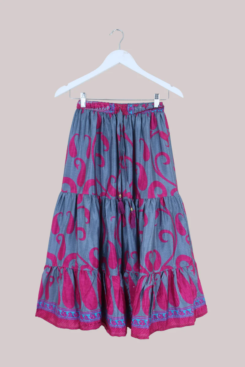 Rosie Midi Skirt in Hot Pink Paisley - Free Size