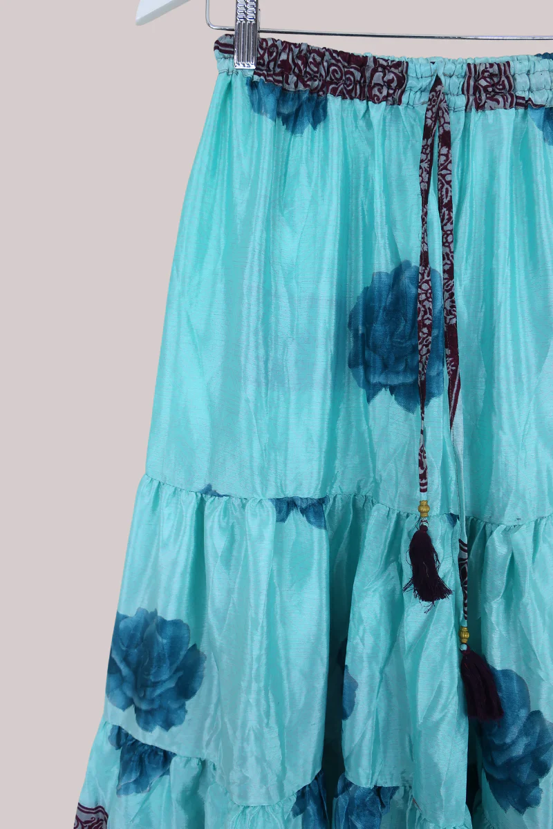 Rosie Midi Skirt in Sky Blue Roses - Free Size - Image 2