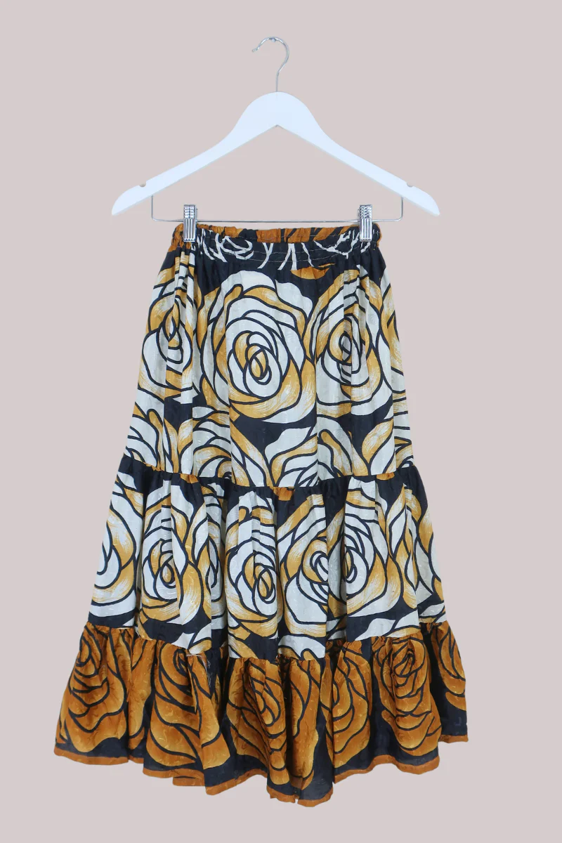 Rosie Midi Skirt in Stained Glass Bronze Roses - Free Size - Image 3