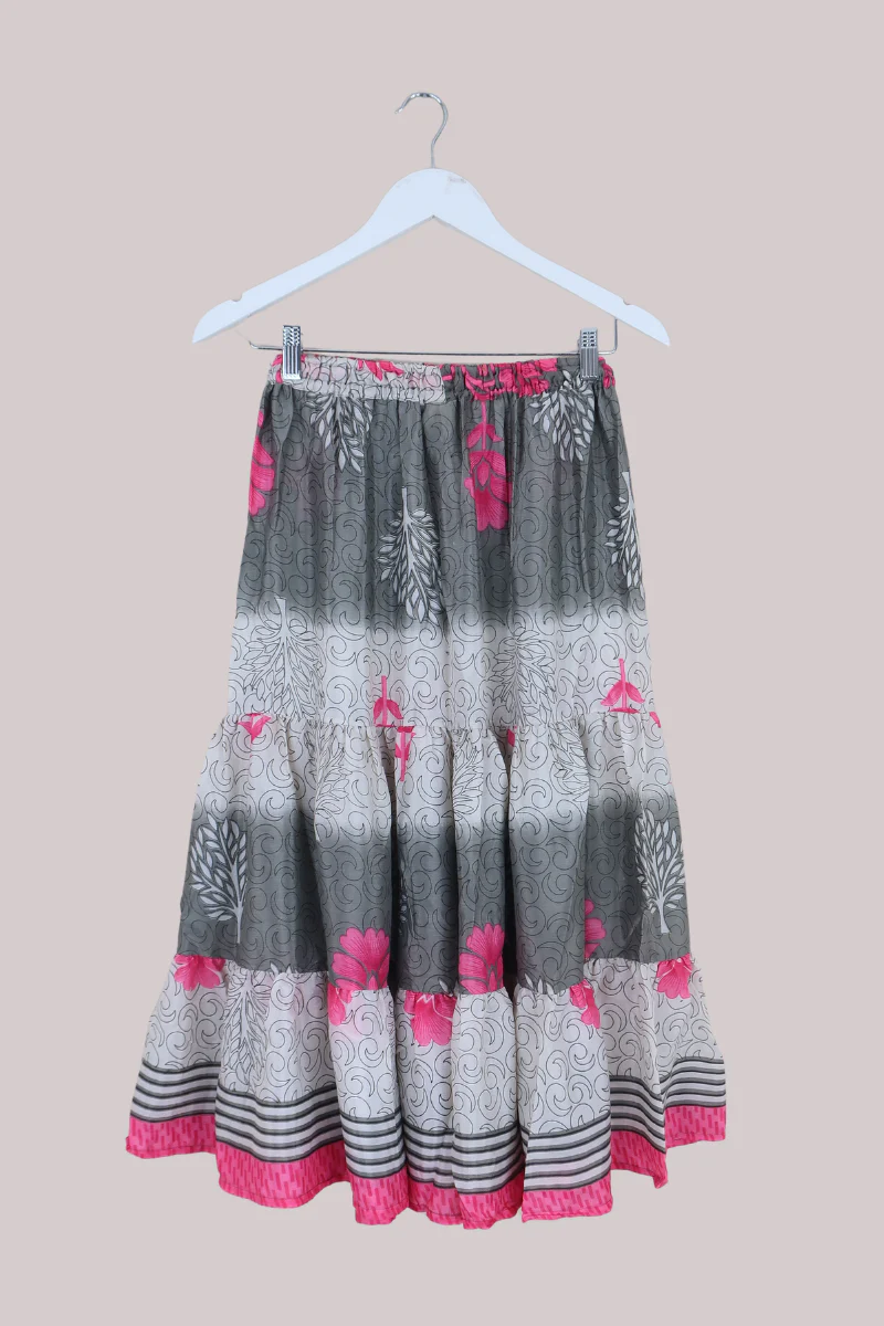 Rosie Midi Skirt in Stone & Pink Florals - Free Size - Image 3