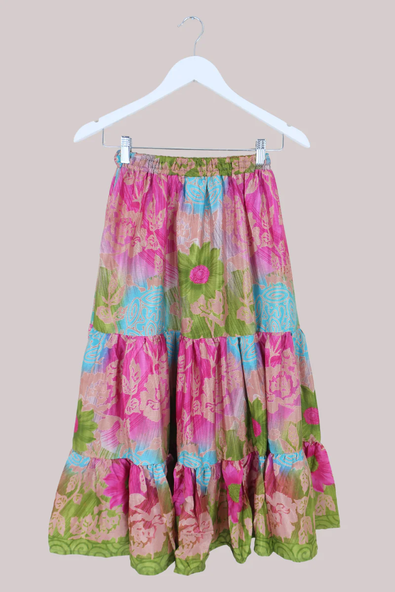 Rosie Midi Skirt in Watercolour Summer Florals - Free Size - Image 3