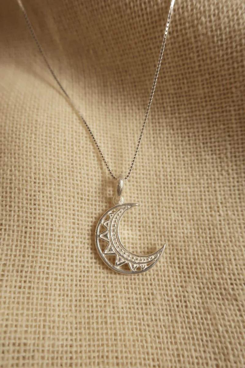 Silver Cut Out Crescent Moon Charm Necklace - Image 2