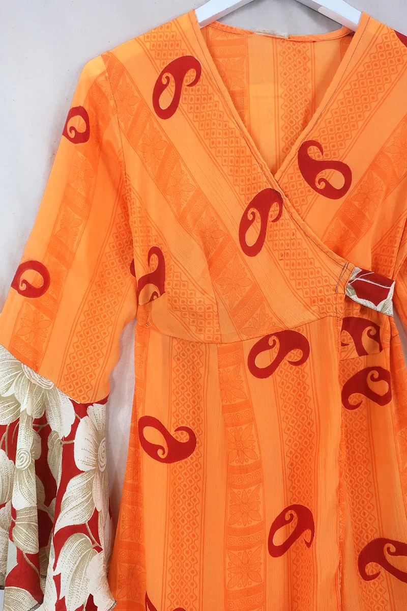 Sylvia Wrap Dress - Saffron & Marigold Paisley - Size S - Image 2