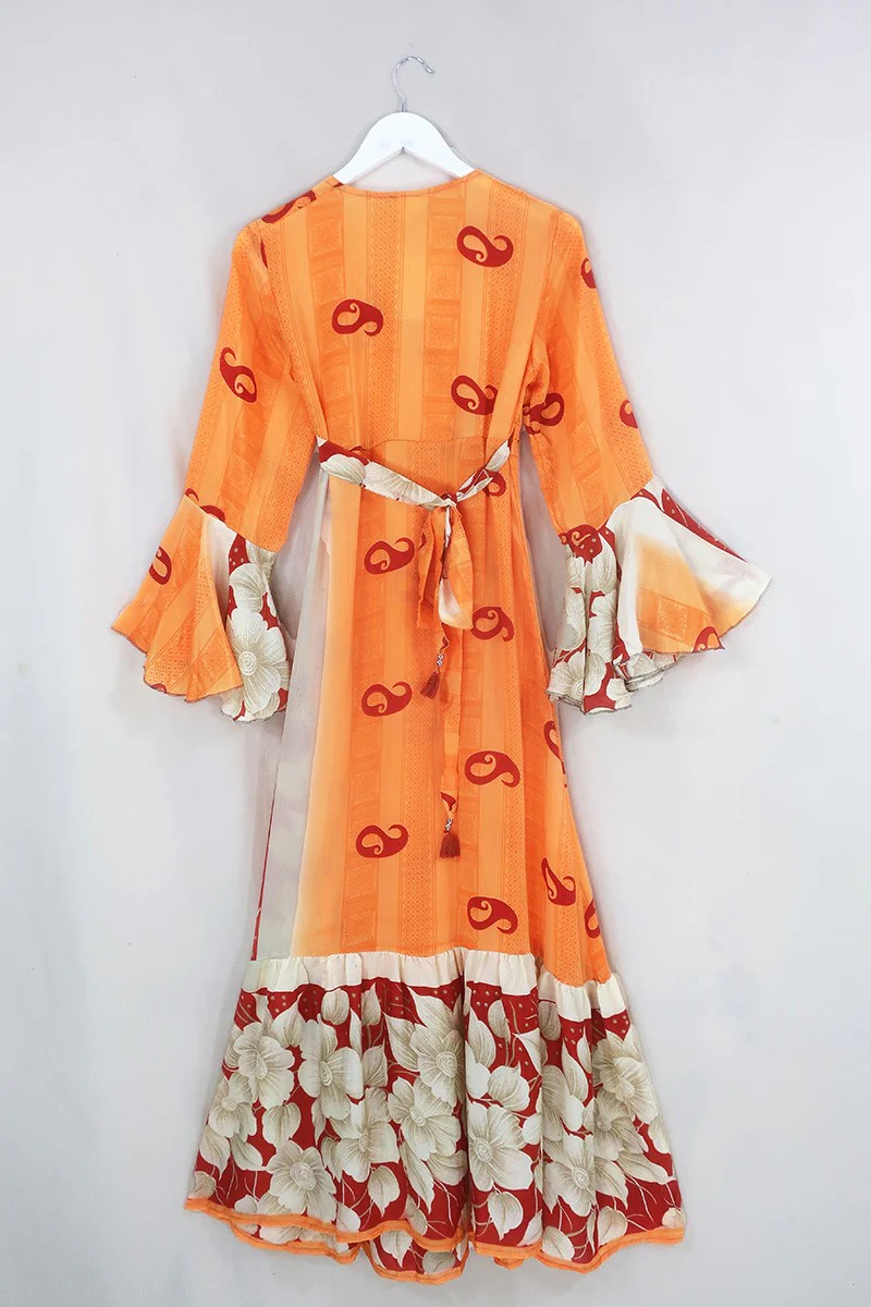 Sylvia Wrap Dress - Saffron & Marigold Paisley - Size S - Image 3
