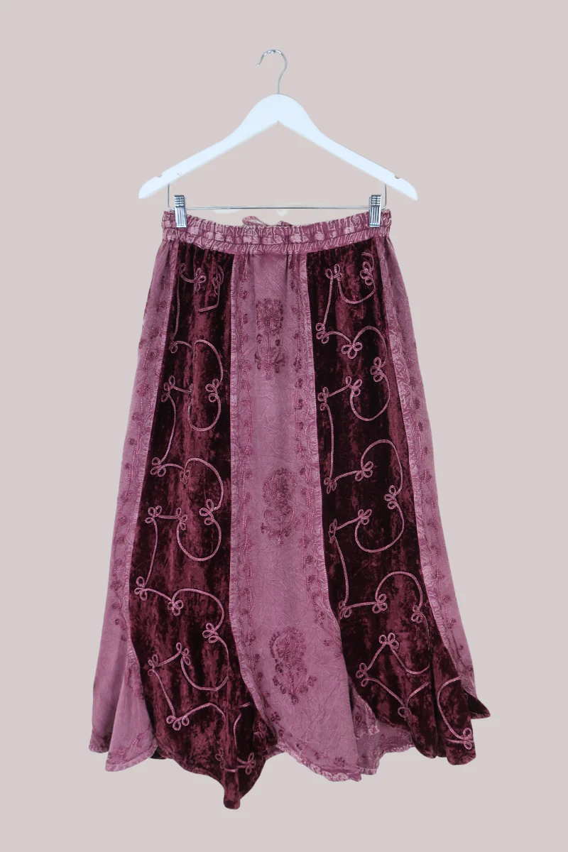 Embroidered Velvet Handkerchief Midi Skirt in Midnight Mauve - Image 5
