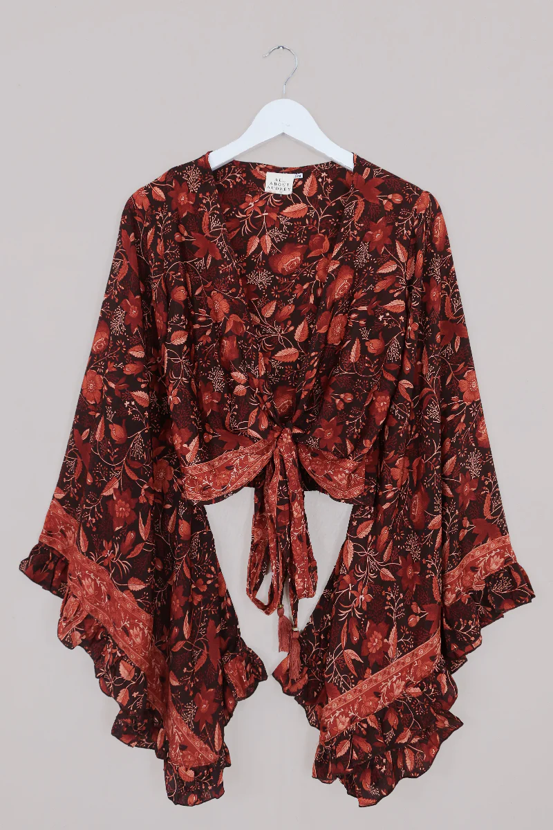 Venus Folklore Floral Wrap Top in Cedar Red - Image 2