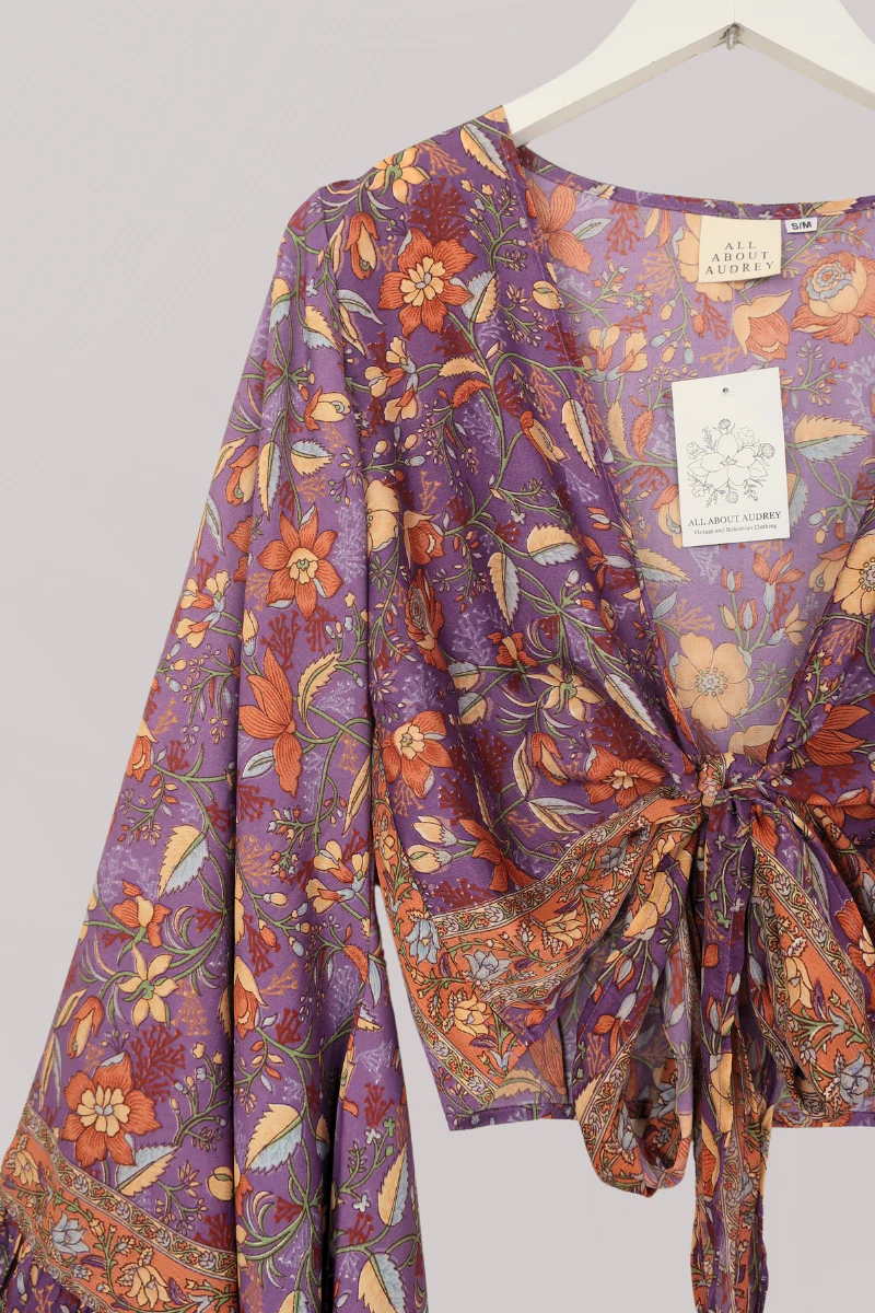Venus Folklore Floral Wrap Top in Hibiscus Purple - Image 3